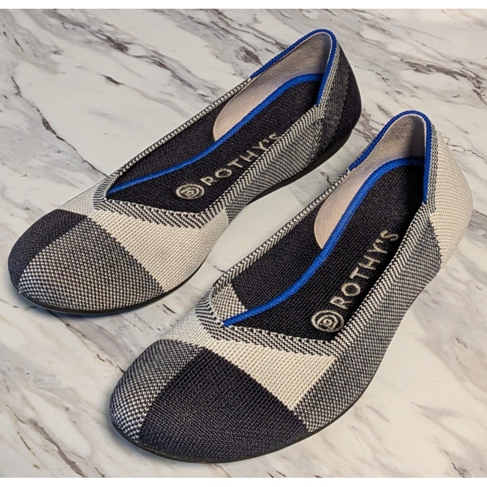 ROTHYS The Flats Women's Buffalo Plaid Round Toe Black Cream Flats Size 8 - Picture 8 of 11